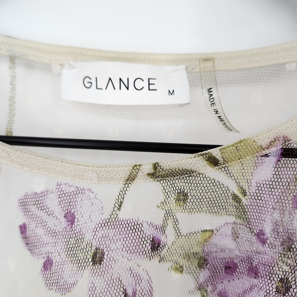 Glance Womens Sheer Top Size M Ivory Floral Dots Dainty Festival Fairy Romantic - Picture 5 of 8